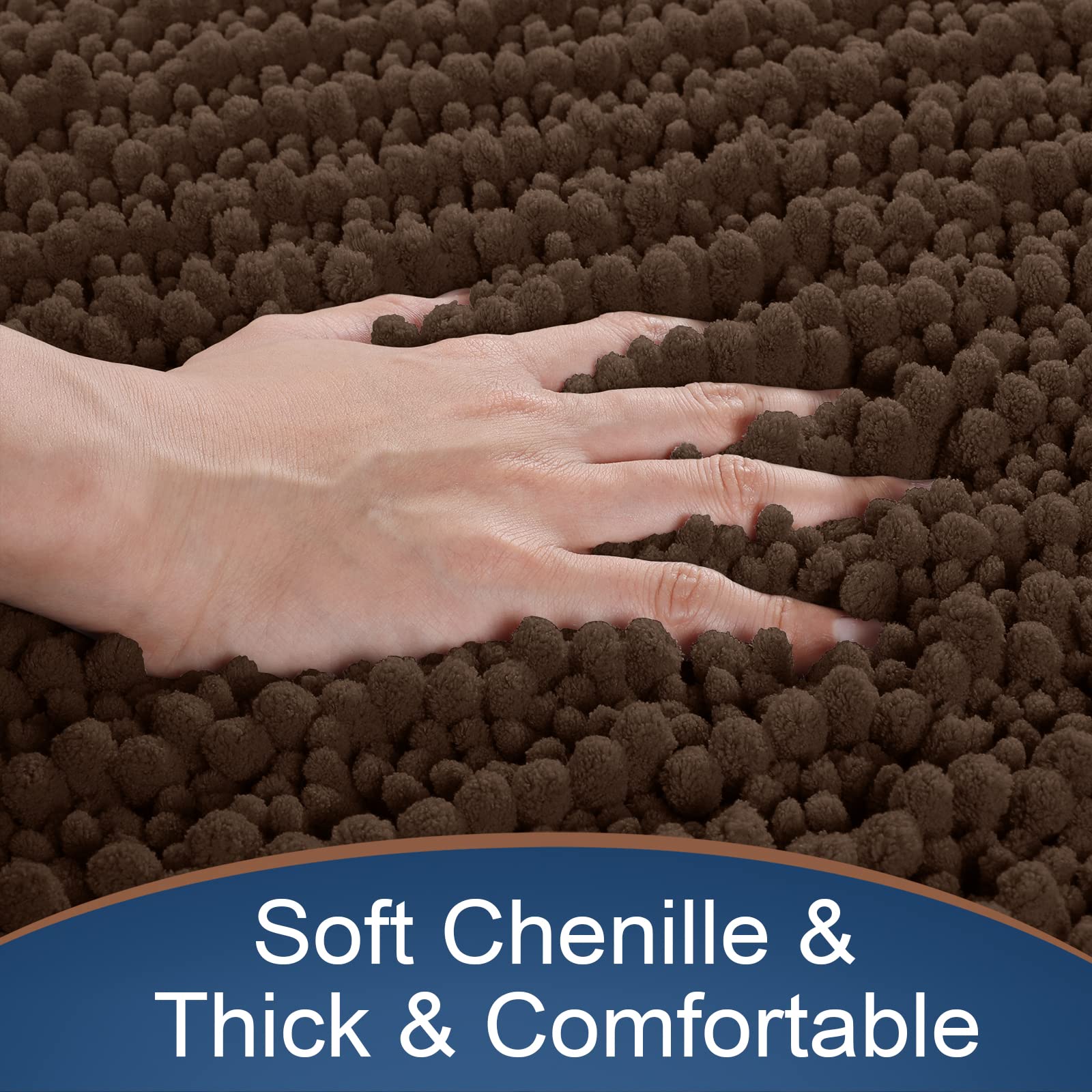 Yimobra Original Luxury Chenille Bathroom Rug Mat  60.2 x 24 Inches  Soft Shaggy and Comfortable  Large Size  Super Absorbent and Thick  Non-Slip  Machine Washable  Perfect for Bath Room  Brown